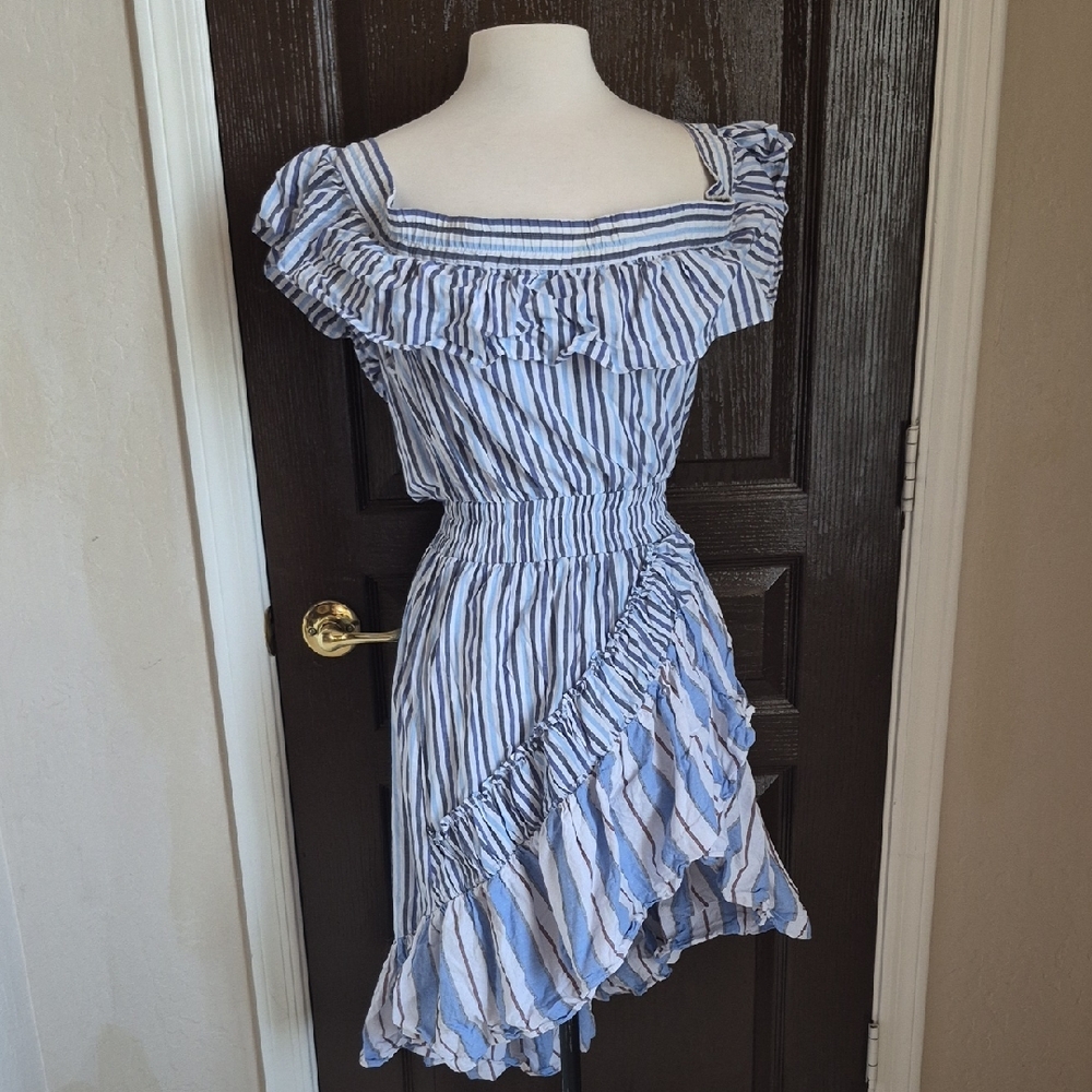 Misa Los Angeles Blue and White Asymmetrical Dress